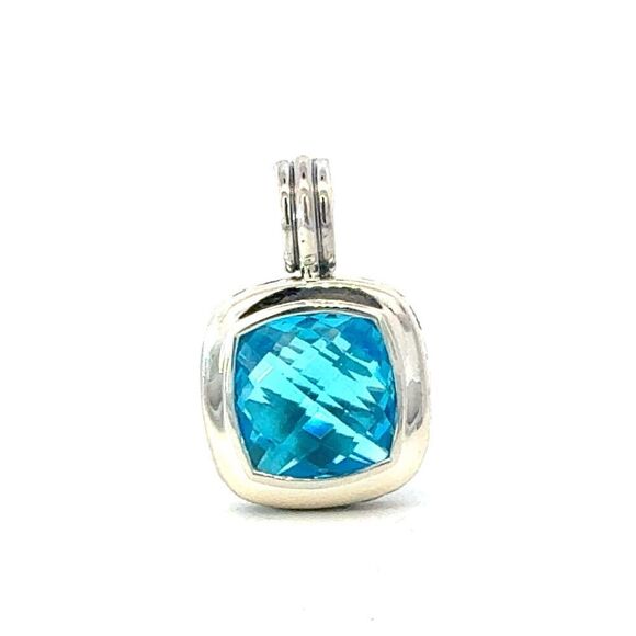 David Yurman Blue Topaz Pendant 14 mm Sterling Silver Estate DY677 - Picture 1 of 9
